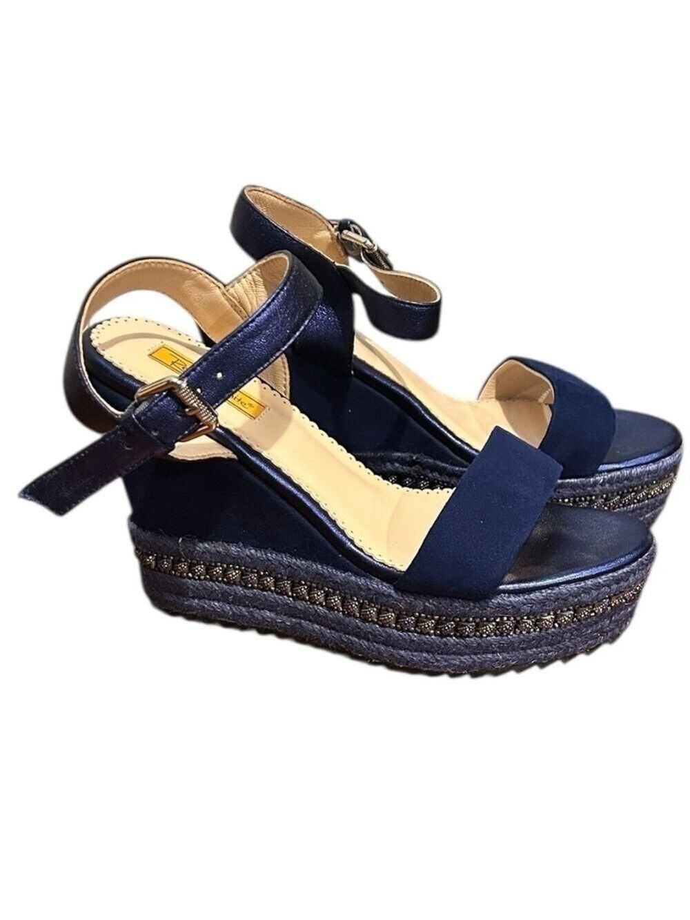 REBECCA WHITE Espadrille Platform Wedge Sandals Sz 39 Sz 8-8.5 NEW Store Sample